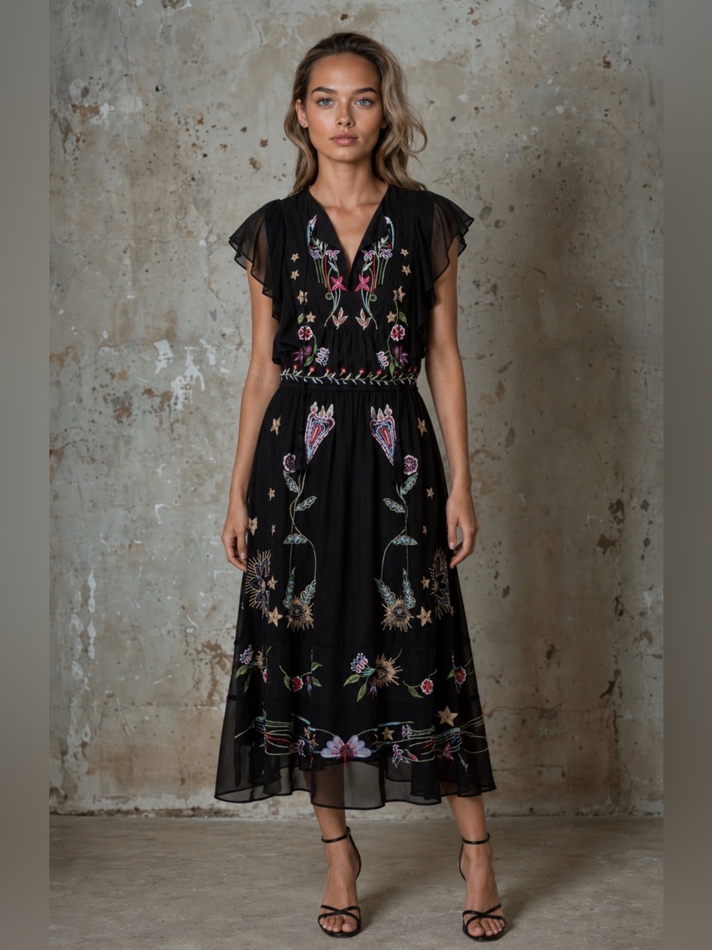 Desigual Vest Sandy Embroidered Midi Dress